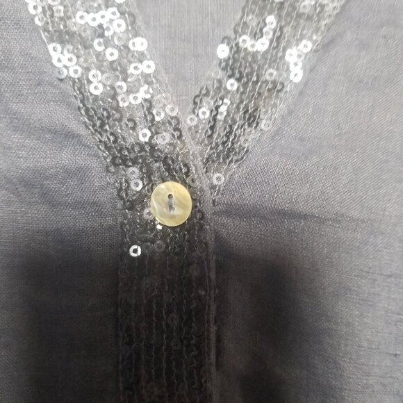 Chico's Women's Linen Navy Sequin Trim Crochet Back Accent Sz 3 US XL - Picture 3 of 7